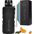 Hydracy Water Bottle with Time Marker -Large Half Gallon 64oz BPA Free Bottle & No Sweat Sleeve -Leak Proof Gym Bottle with Fruit Infuser Strainer & Times to Drink -Ideal Gift for Sports & Outdoors