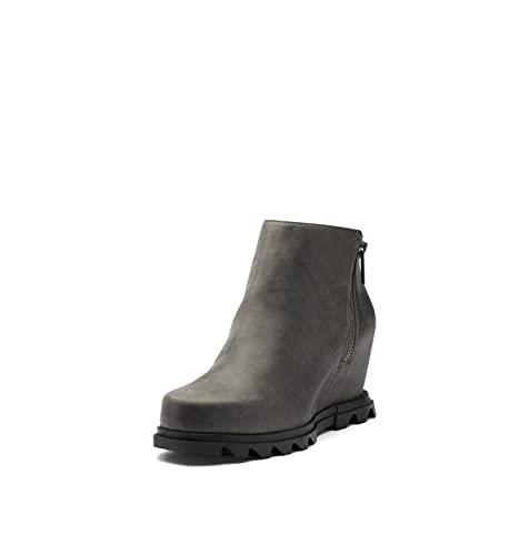 Sorel Women's Joan of Arctic Wedge III Zip Boot — Waterproof Leather Wedge Boots, Quarry, Black, 9