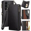 XcaseBar for Samsung Galaxy S23 5G Wallet case with Zipper Credit Card Holder【RFID Blocking】, Flip Folio Book PU Leather Phone case Shockproof Cover Women Men for Samsung S23 case Black