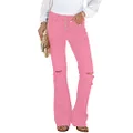 luvamia Women's Ripped Flare Bell Bottom Jeans Pants Retro Wide Leg Denim Pants, C Hot Pink, Large