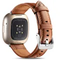 Maledan Compatible with Fitbit Sense/Fitbit Versa 3 Bands for Women Men, Top Grain Leather Band Slim & Thin Replacement Accessory Wristband for Fitbit Versa 3/Fitbit Sense Smartwatch, Brown