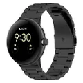 TenCloud Bands Compatible with Google Pixel Watch Activity Tracker Solid Stainless Steel Women Men Wristband Metal Watch Link Band for Google Pixel Watch (Black)