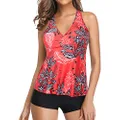 Tempt Me Women Red Tankini Swimsuit Racerback Tummy Control Top with Shorts Two Piece Bathing Suit XL