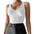 Artfish Women's Sexy Deep V Neck Fitted Gym Workout Top Sleeveless Ribbed Casual Basic Crop Tank Tops (White, M)