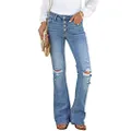 luvamia Women's Ripped Flare Bell Bottom Jeans Pants Button Fly Retro Wide Leg Denim Pants Light Blue Size XL