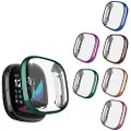 6 Packs Case Compatible with Fitbit Sense / Versa 3 Screen Protector, NAHAI All Around Ultra Thin Plated Bumper Shell Scratch-Resist Cover Accessories for Smartwatch