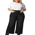 Agnes Orinda Plus Size Women's Jeans Wide Leg Stretch Jean Washed Denim Palazzo Pants 2023 Spring/Summer, Black, 2X
