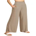 Made by Johnny Women's Elastic High Waisted Palazzo Pants Casual Wide Leg Long Lounge Pant Trousers with Pocket, Wb2389_taupe, Large
