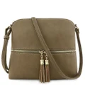 DELUXITY Lightweight Medium Crossbody Bag with Tassel, Khaki, One Size