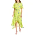 French Connection Women's Francis Drape Maxi Wrap Dress, Lime Punch, 2