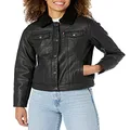 Levi's Women's Classic Sherpa Lined Faux Leather Trucker Jacket, black, Extra Small