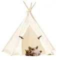 Cat Tent - DEWEL Cat Teepee Durable Cotton Canvas with Lace Style - Cozy Pet House Washable for Dog, Rabbits - Cushion, Chalkboard Not Included