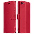 ELESNOW Case Compatible with iPhone SE 2022 / iPhone SE 2020 / iPhone 7 / iPhone 8, High-grade Leather Flip Wallet Phone Case Cover for Apple iPhone SE 2022 / iPhone SE 2020/7 / 8 (Red)