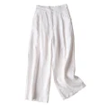Aeneontrue Women's 100% Linen Wide Leg Pants Capri Trousers Back with Elastic Waist White XX-Large