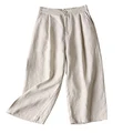 Aeneontrue Women's 100% Linen Wide Leg Pants Capri Trousers Back with Elastic Waist Beige Large