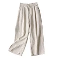 Aeneontrue Women's 100% Linen Wide Leg Pants Capri Trousers Back with Elastic Waist Beige Large