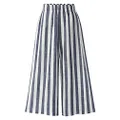 CHARTOU Women's Casual Striped High-Waist Wide-Leg Cotton Lightweight Palazzo Capri Culotte Pants (Blue, Medium)