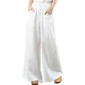 Hongsui Women's Spring and Summer Cotton and Linen Trousers Loose Large Size Wide Leg Pants (White, Large)