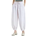 Aeneontrue Women's Cotton Linen Wide Leg Capri Pants Casual Relax Fit Lantern Trousers, B-white, Large