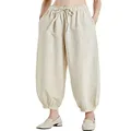 Aeneontrue Women's Cotton Linen Wide Leg Capri Pants Casual Relax Fit Lantern Trousers, B-beige, X-Large