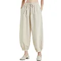 Aeneontrue Women's Cotton Linen Wide Leg Capri Pants Casual Relax Fit Lantern Trousers, B-beige, X-Large