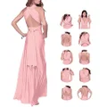 A.dasi Women's Convertible Multiway Wrap Maxi Dress Backless Cocktail Evening Party Long Dresses, Pink, X-Large