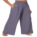 Urban CoCo Women's Elastic High Waist Light Weight Loose Casual Wide Leg Trousers Long Pants with Pocket, Purple, Medium