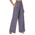 Urban CoCo Women's Elastic High Waist Light Weight Loose Casual Wide Leg Trousers Long Pants with Pocket, Purple, Medium