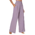 Urban CoCo Women's Elastic High Waist Light Weight Loose Casual Wide Leg Trousers Long Pants with Pocket, Lavander, Small