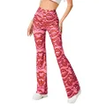 Rave Flare Pants for Women - 70s Wide Leg Flair Leggings Disco Festival Outfits High Waist Bell Bottom Trousers, Pink, Small