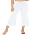 Urban CoCo Women's Comfy Yoga Capri Pants Casual Wide Leg Sweatpants High Waist Stretch Cropped Pants, White, Large