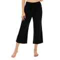 Urban CoCo Women's Comfy Yoga Capri Pants Casual Wide Leg Sweatpants High Waist Stretch Cropped Pants, Black, Medium