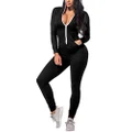 CoolooC Women's Hoodie Long Sleeve Zipper Pockets Bodycon Romper Jumpsuits (Small, Black)
