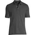 Lands' End Men's Short Sleeve Super Soft Supima Polo Shirt with Pocket, Dark Charcoal Heather, Small