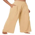 Urban CoCo Women's Elastic High Waist Light Weight Loose Casual Wide Leg Trousers Long Pants with Pocket, Sand, Small