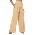 Urban CoCo Women's Elastic High Waist Light Weight Loose Casual Wide Leg Trousers Long Pants with Pocket, Sand, Small