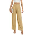 Feiersi Women's Business Work Trousers High Waisted Wide Leg Pants Long Straight Suit Pants with Pocket, 15light Khaki, XX-Large