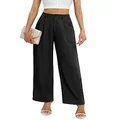 Feiersi Women's Business Work Trousers High Waisted Wide Leg Pants Long Straight Suit Pants with Pocket, 14black, Small