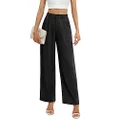 Feiersi Women's Business Work Trousers High Waisted Wide Leg Pants Long Straight Suit Pants with Pocket, 14black, Small
