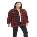 Levi's Women's Oversized Long Sherpa Trucker Jacket, Red Plaid, Large