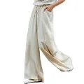 IXIMO Women's Casual Drawstring Wide Leg Pants Cotton Linen Elastic Waist Trousers Nature Linen L Beige