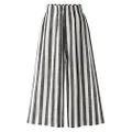 CHARTOU Women's Casual Striped High-Waist Wide-Leg Cotton Lightweight Palazzo Capri Culotte Pants (Black, Large)
