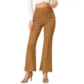 Allegra K Women's Bell Bottom Pants Wide Leg Casual Faux Suede Flared Pant, Brown, X-Large