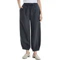 Aeneontrue Women's Cotton Linen Wide Leg Capri Pants Casual Relax Fit Lantern Trousers, B-grey, X-Large