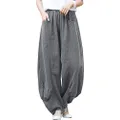 IXIMO Women's Linen Pants Casual Wide Leg Cropped Relax Fit Pants Front Pockets Capris…, Kz116-gray, X-Large