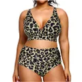 Yonique Womens Plus Size Bikini High Waisted Swimsuits Two Piece Bathing Suits Tummy Control Swimwear, Leopard, Medium
