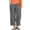 Minibee Women's Wide Leg Harem Pants Cotton Linen Striped Casual Palazzo Pants with Pockets, Style 1 Solid Gray, Medium