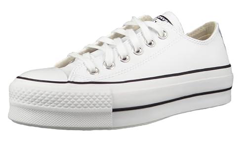 Converse Women's Chuck Taylor All Star Lift Platform Denim Fashion Sneakers, White/Black/White, 11
