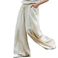 IXIMO Women's Casual Drawstring Wide Leg Pants Cotton Linen Elastic Waist Trousers Nature Linen M Beige