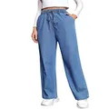 Women's Classic Denim Jeans Wide Leg Elastic High Waist Drawstring Pants with Pockets Plus Size 2XL (Jeans Blue, L)